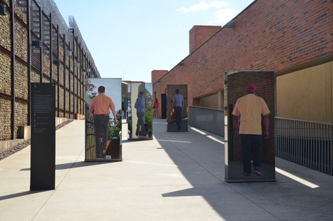 Image shows an open-air display in the Apartheid Museum.